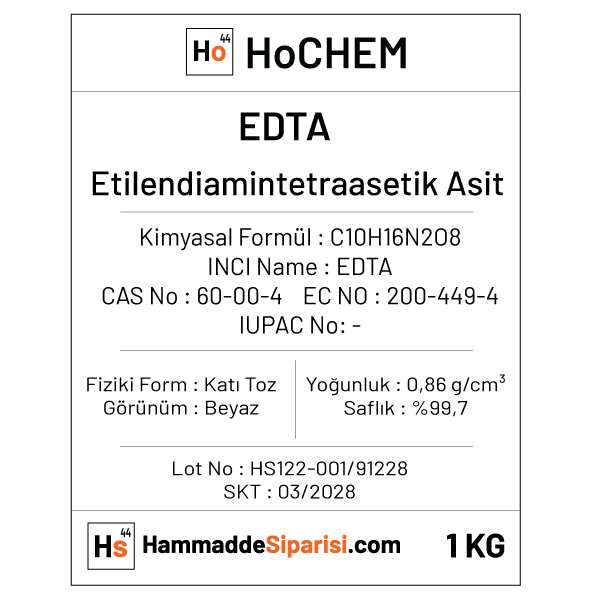 EDTA | Etilendiamintetraasetik Asit 2 EDTA Etiket
